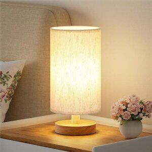Small Table Lamp Bedside Lamp with Cream Shade Warm LED Light for Bedroom Nights